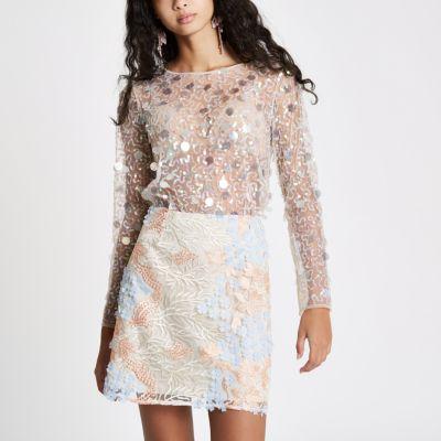 River Island Womens Sequin Embellished Mesh Top