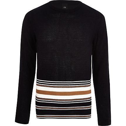 River Island Mens Slim Fit Stripe Hem Jumper