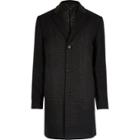 River Island Mensdark Check Wool Blend Overcoat