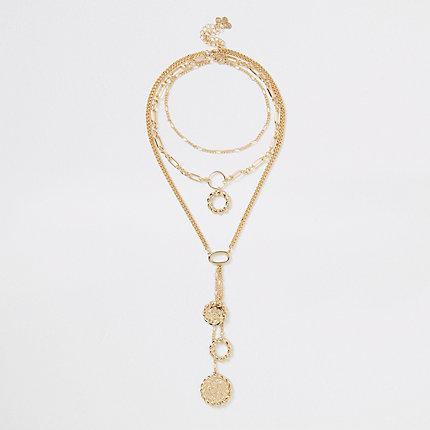 River Island Womens Gold Colour Chain Triple Layered Necklace