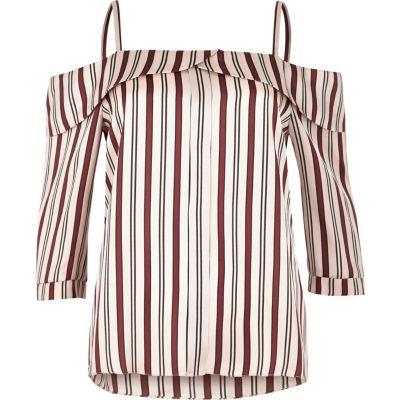 River Island Womens Stripe Placket Cold Shoulder Top