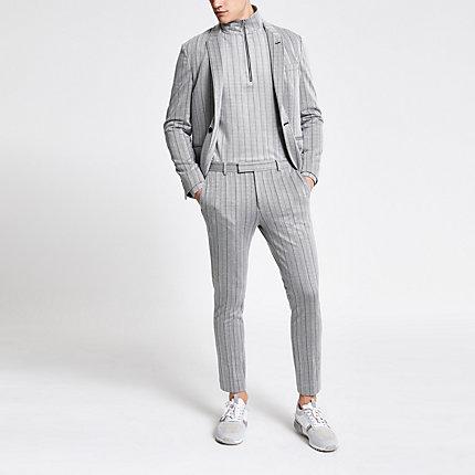 River Island Mens Stripe Super Skinny Cropped Pants
