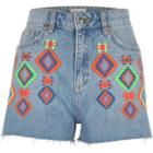 River Island Womens Authentic Neon Embroidered Denim Shorts