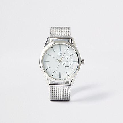 River Island Mens Silver Tone Mesh Strap Round Watch