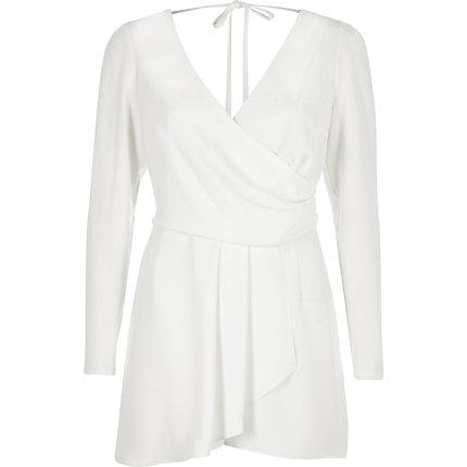 River Island Womens White Wrap Front Tie Back Playsuit