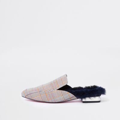 River Island Womens Check Backless Loafer