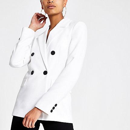 River Island Womens White Double-breasted Boyfriend Blazer
