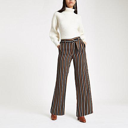 River Island Womens Stripe Wide Leg Belted Trousers