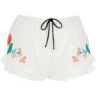 River Island Womens White Floral Embroidered Frill Pajama Shorts
