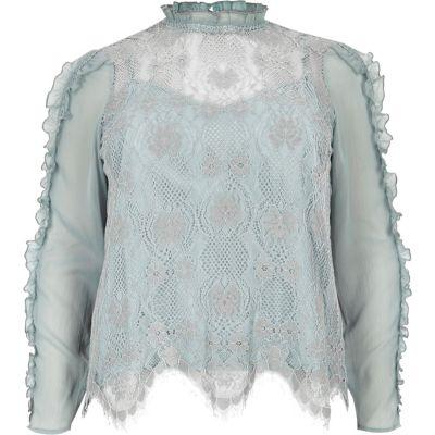 River Island Womens Plus Lace High Neck Long Sleeve Top