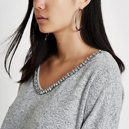 River Island Womens Jewel Embellished V Neck Top