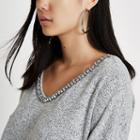 River Island Womens Jewel Embellished V Neck Top