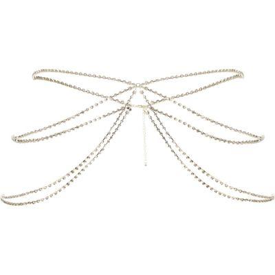 River Island Womens Silver Tone Diamante Cup Chain Belly Chain