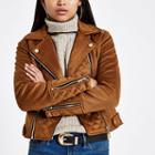 River Island Womens Petite Suede Quilted Biker Jacket