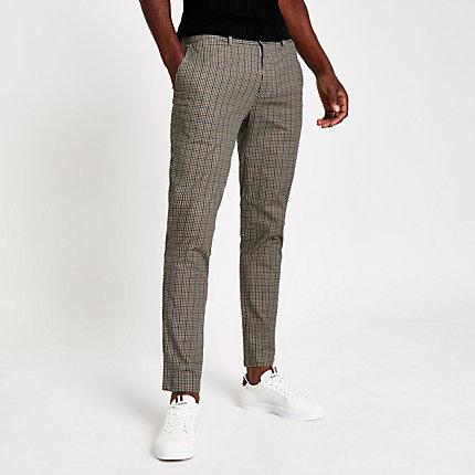 River Island Mens Check Print Skinny Trousers