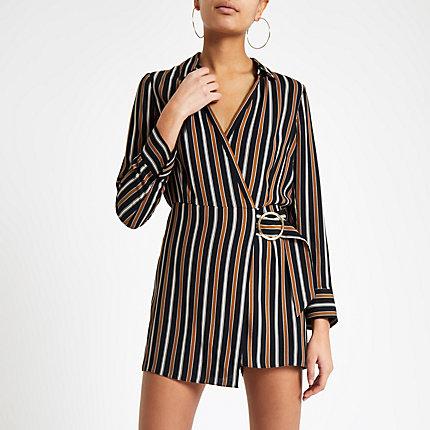 River Island Womens Stripe Wrap Front Skort Romper