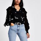 River Island Womens Daisy Embroidered Long Sleeve Sheer Top