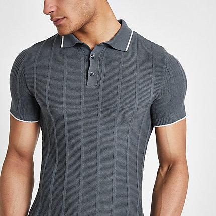 River Island Mens Knitted Muscle Fit Polo Shirt