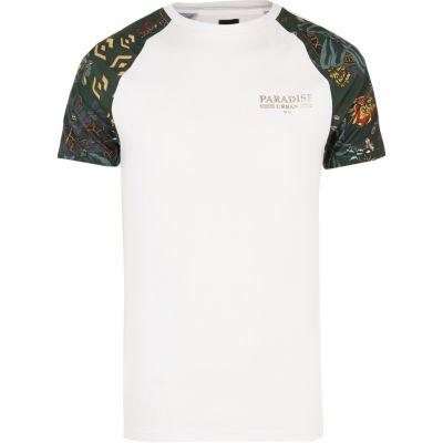 River Island Mens White 'paradise' Slim Fit Raglan T-shirt