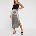 River Island Womens Silver Sequin Split Hem Midi Skirt