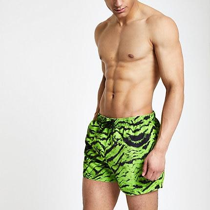 River Island Mens Neon Zebra Print Swim Trunks