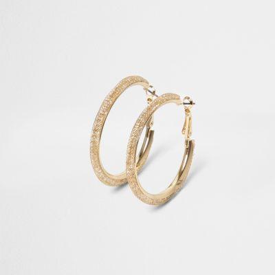 River Island Womens Gold Tone Rhinestone Hoop Earrings