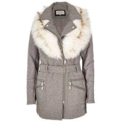 River Island Womens Faux Fur Collar Padded Coat