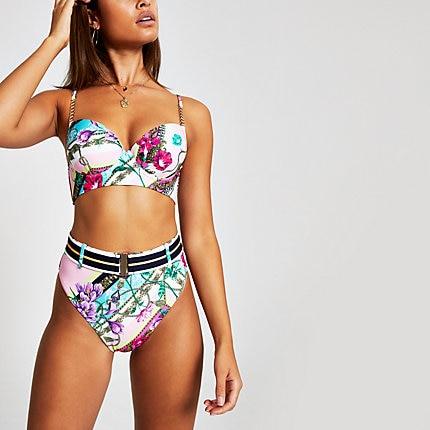 River Island Womens Floral Print High Waist Bikini Bottoms