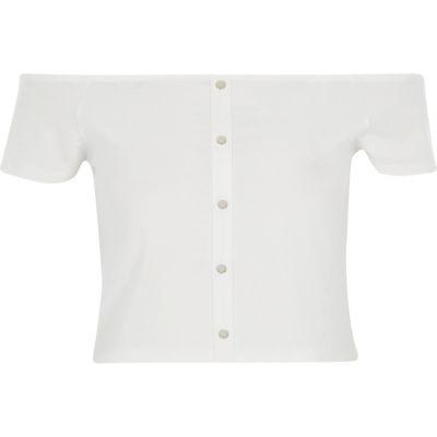 River Island Womens Short Sleeve Popper Bardot Crop Top