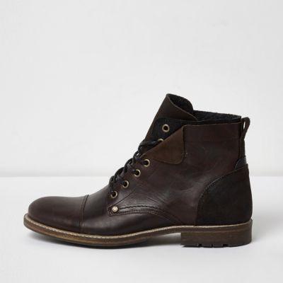 River Island Mens Leather Turn-down Military Boots
