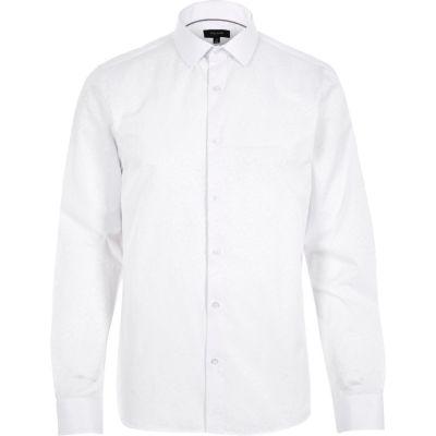 River Island Mens White Jacquard Slim Fit Shirt