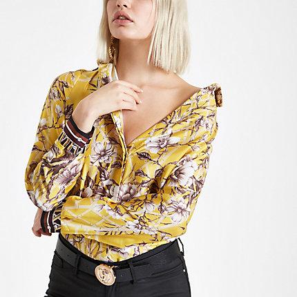 River Island Womens Floral Print Satin Long Sleeve Shirt