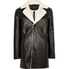 River Island Mens Leather Look Shearling Lined Coat