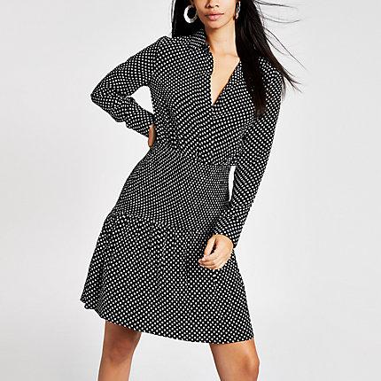 River Island Womens Spot Shirred Shirt Dress