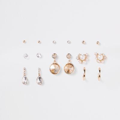 River Island Womens Gold Tone Pearl Embellished Earrings Pack