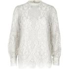 River Island Womens White High Neck Lace Long Sleeve Top