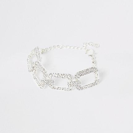 River Island Womens Silver Colour Diamante Rectangle Bracelet