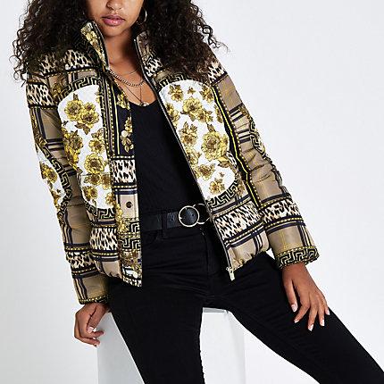 River Island Womens Scarf Print Puffer Coat