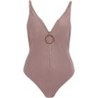 River Island Womens Ribbed Zip Ring Pull Plunge Swimsuit