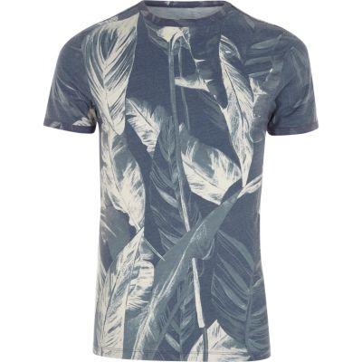 River Island Mens Palm Print Muscle Fit T-shirt