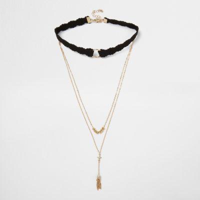 River Island Womens Gold Tone Layered Choker Bolo Necklace
