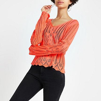 River Island Womens Knit Crochet Long Sleeve Top