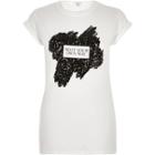 River Island Womens White Sequin Slogan Print Fitted T-shirt