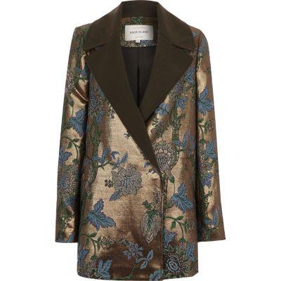 River Island Womens Gold Jacquard Floral Blazer Coat