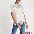 River Island Womens White Lace Beaded High Neck Top