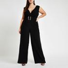 River Island Womens Plus Belted Wide Leg Jumpsuit