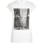 River Island Womens White Sequin Ny Print Fitted T-shirt