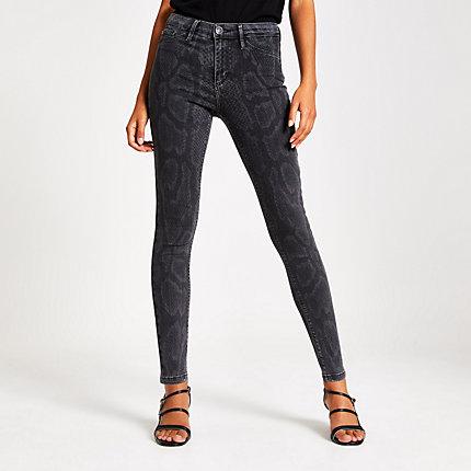 River Island Womens Snake Print Mid Rise Molly Jeggings