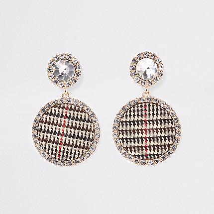 River Island Womens Gold Tone Check Rhinestone Stud Earrings