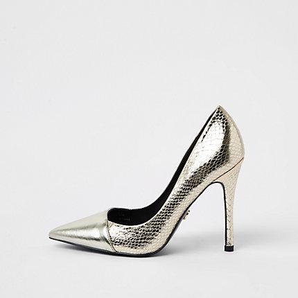 River Island Womens Gold Metallic Wrap Around Pumps